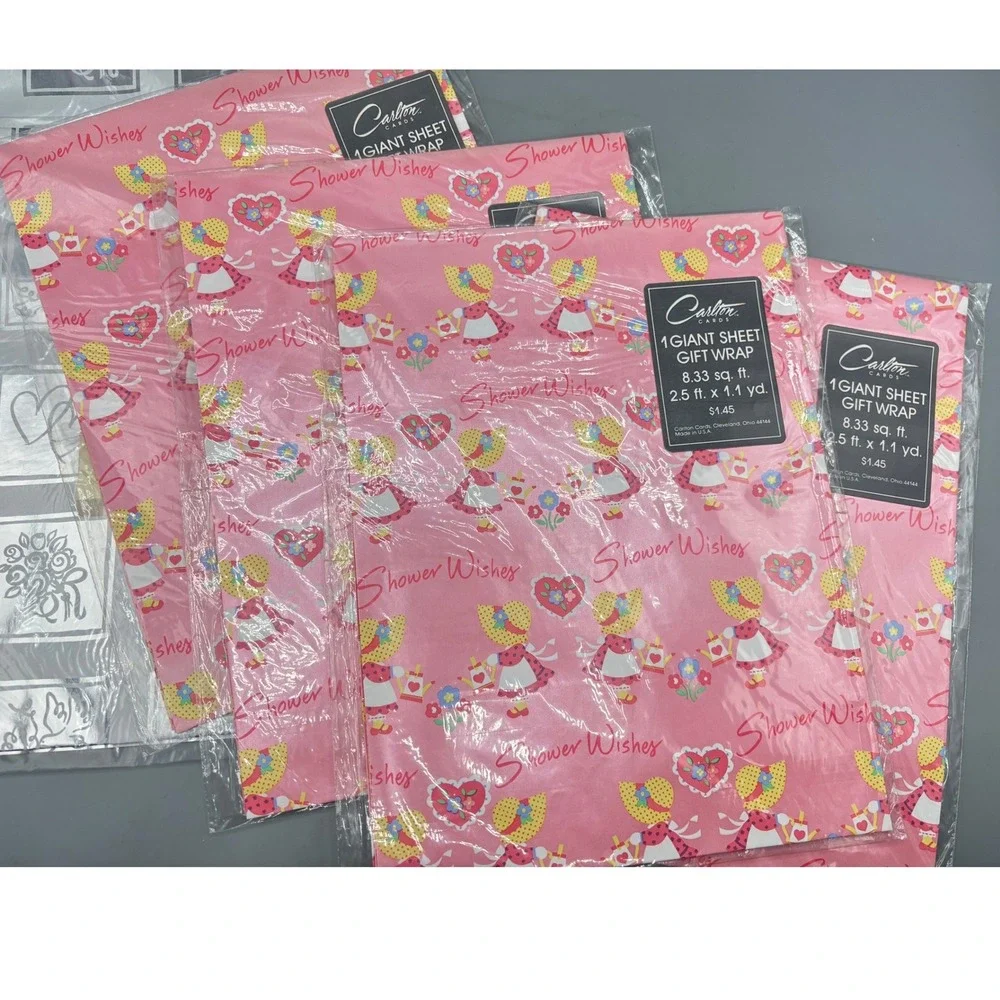 Vintage Baby Shower Gift Wrap Lot American Greetings Carlton‎ Cards 14 Sheets